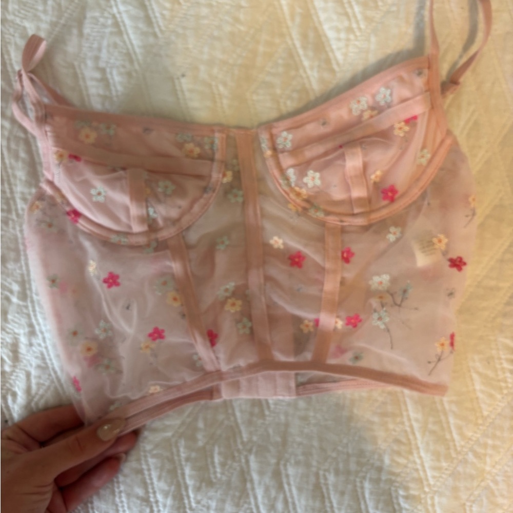 Full Tilt Pink Floral Sheer Longline Bralette